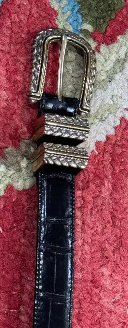 Brighton Women's Black Croco-Embossed Leather Belt w/ Ornate Silver-Tone Buckle